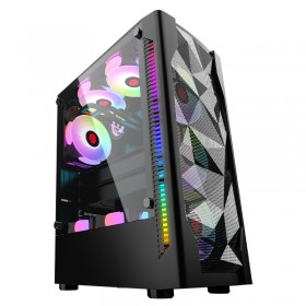 Gaming Case with Glass Panel with RGB Lights and controller